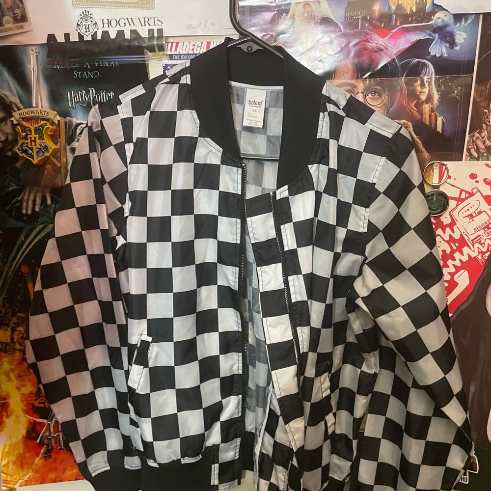 Balera Black and White Bomber Jacket Checkered Design